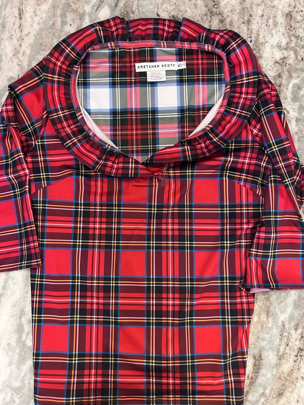 Gretchen Scott Red Plaid Collared Top XL - Picture 3 of 8